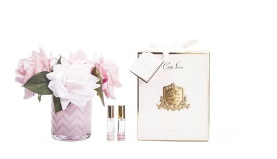Cote Noire Perfumed Natural Touch Roses Pink &amp; Pink Herringbone Vase