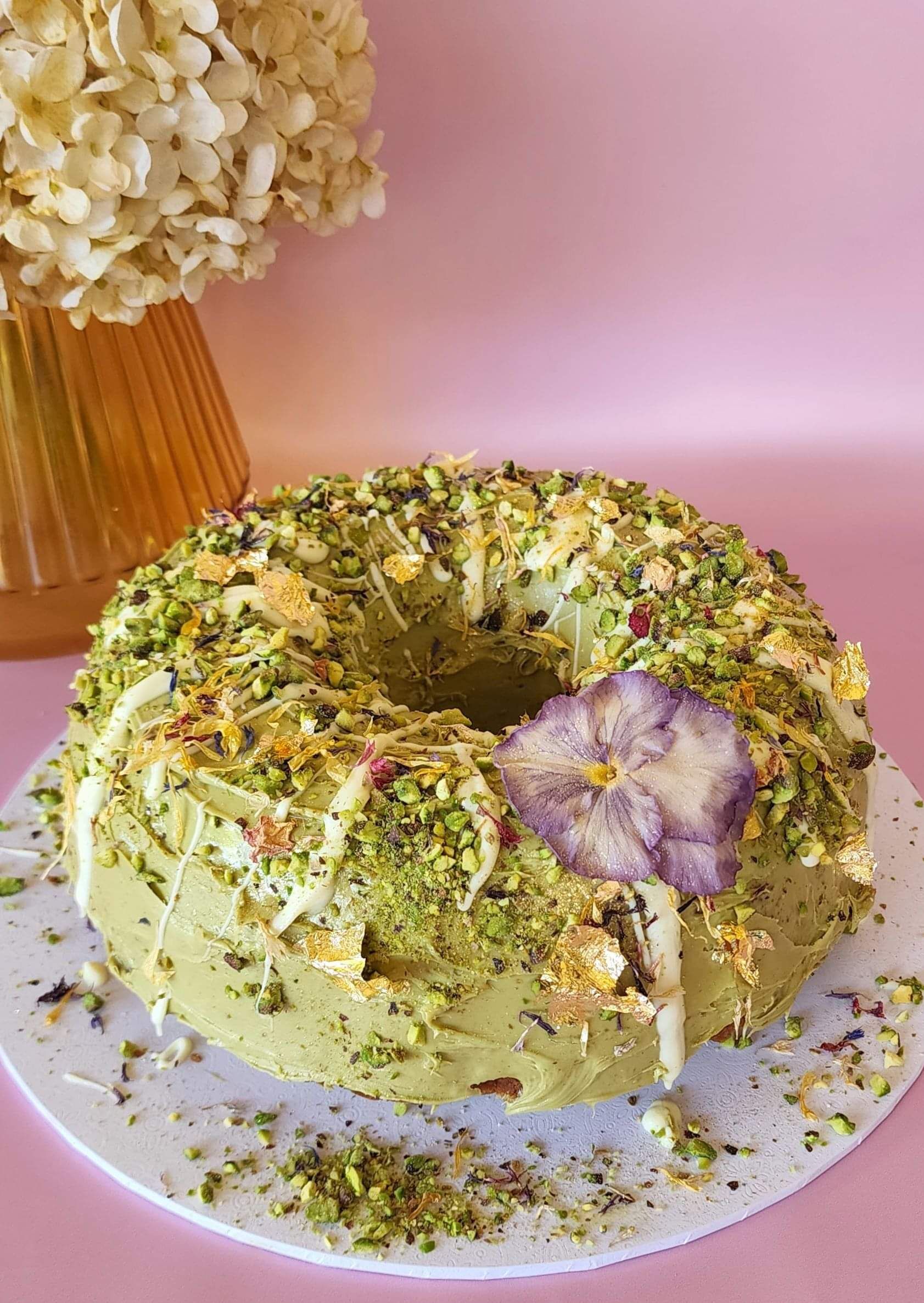 Vanilla and pistachio bunt cake