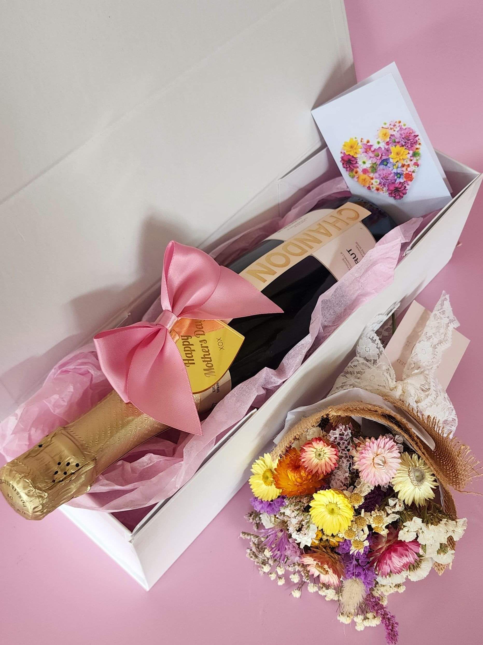 Bottle of chandon chardonnay and chocolates gift hamper