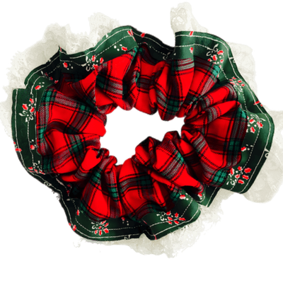 Deluxe Designer LaceTrim Scrunchy Xmas checker red Large