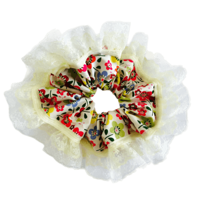 Deluxe Designer Lace edge Scrunchy Floral multicolour large