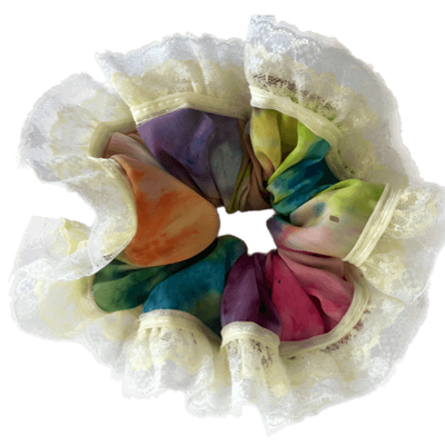 Deluxe Designer Lace edge Scrunchy Ink dyed multicolour ex large