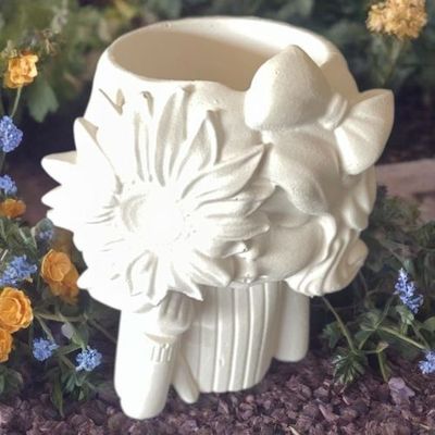 DIY Plaster Planter Pot Sunflower girl 9.5 x 7cm