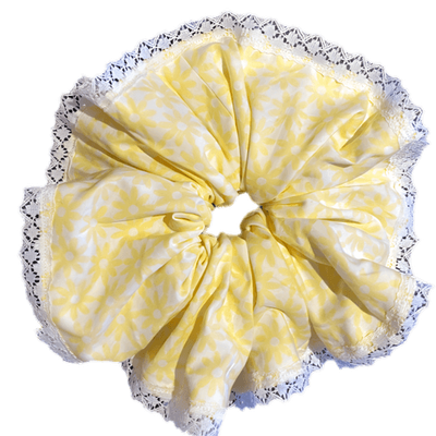 Deluxe Designer Scrunchy 2XL Yellow Single Lace Edge Holly