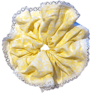Deluxe Designer Scrunchy 2XL large Florance Single Sided Lace Yellow
