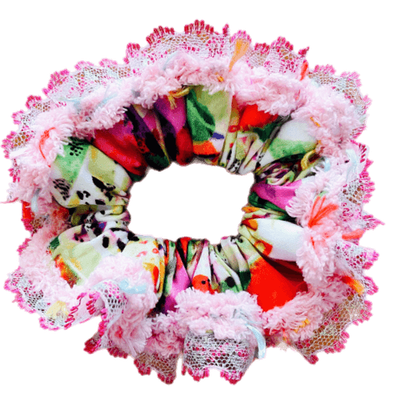 Deluxe Designer Scrunchy Large Yarn and lace edge Sallie