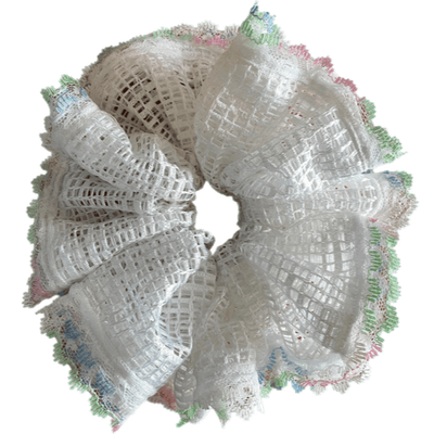 Deluxe DesignerScrunchy 2XL White Multi coloured double lace edge Woolsie
