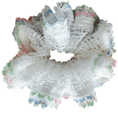 Deluxe Designer Scrunchy white Large multicoloured lace trim Snowball