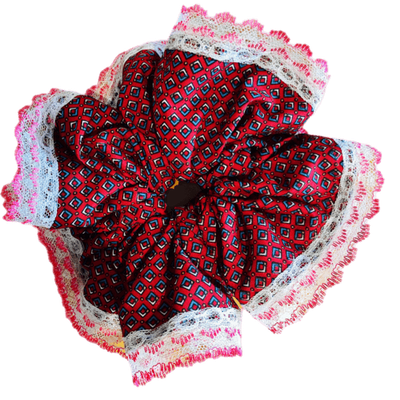 Delux Designer Scrunchy 2XL red Double pink lace trim Red Earth