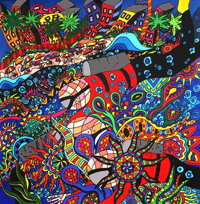 Scuba diving in Paradise approx 90cm x 90cm Basics series Acrylic Painting