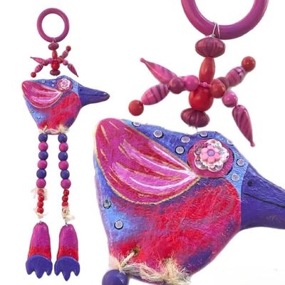 Concrete handmade Sculpture -Long legged bird pink/purple-Poppy 43x19cm