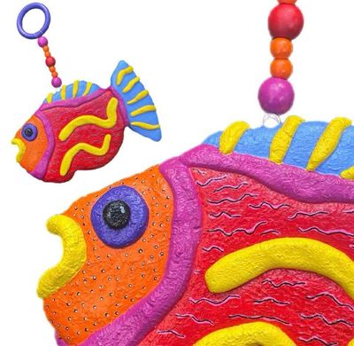 Concrete handmade sculpture- spotted face fish freddy 32x26cm