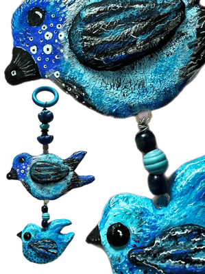 Concrete birdsx 2 hanging blue The Tattles 32x17cm