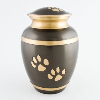 Ananta double paw pet urn slate/bronze with antique finish.