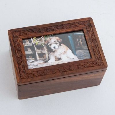 Engraved Wooden Photo Box Pet Urn