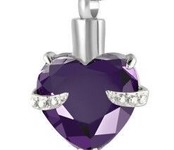 Cremation Jewellery - Amethyst &amp; Sapphire Heart Pendant
