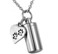 Cremation Jewellery - Paws and heart cyclinder