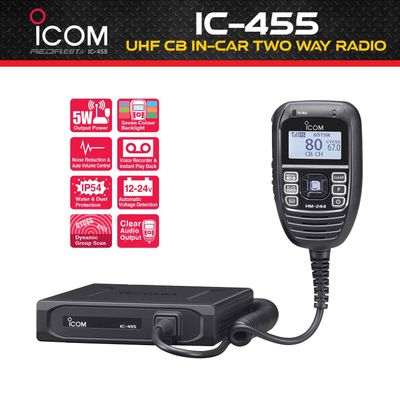 ICOM IC-455 UHF CB Land Mobile In-Car Two Way Radio Kit (Supersedes IC-450)