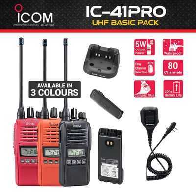BASIC Pack - ICOM IC-41PRO UHF CB Two Way Handheld Portable Radio - 3 COLOUR Choice