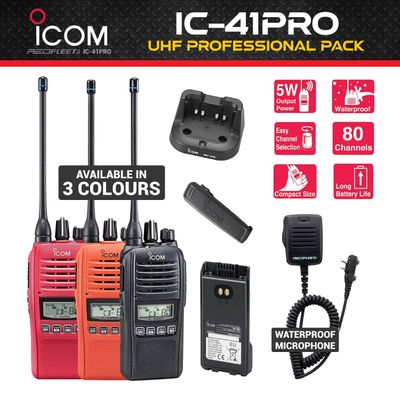 PROFESSIONAL Pack - ICOM IC-41PRO UHF CB Two Way Handheld Portable Radio - 3 COLOUR CHOICE