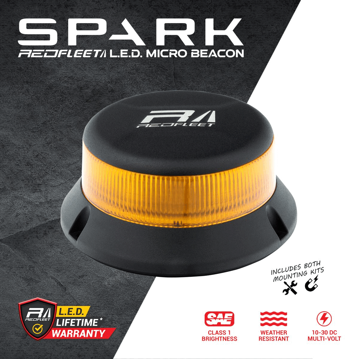 SPARK Series 32 L.E.D. Micro Amber Beacon Flashing &amp; Rotating​ Light &quot;SAE CLASS 1&quot;