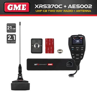 GME XRS-370C UHF CB Two Way In Car Vehicle Radio + AE5002 On-Glass Antenna