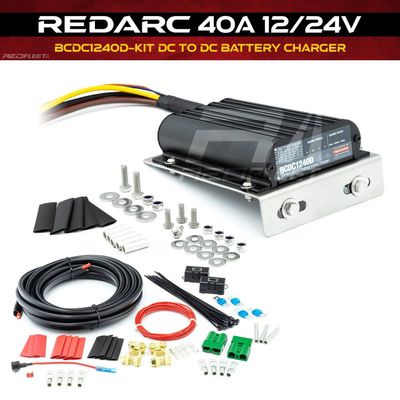 REDARC 40A Classic 12V / 24V DC to DC Dual Battery Vehicle Charger + Universal Bracket &amp; Wiring Kit