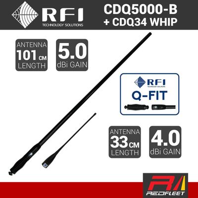 RFI 101cm 5dBi CDQ5000-B + 33cm 4dBi CDQ34 UHF CB Vehicle Antenna with Q-FIT Removable Whips (BLACK)