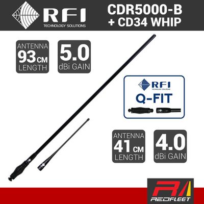 RFI 93cm 5dBi CDR5000-B + 41cm 4dBi CD34 UHF CB Vehicle Antenna with Q-FIT Removable Whips (BLACK)