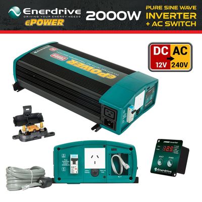 ENERDRIVE 2000W ePOWER 12V DC RCD &amp; AC Transfer Safety Switch Pure Sine Wave Vehicle Power Inverter