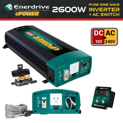 ENERDRIVE 2600W ePOWER 12V DC RCD &amp; AC Transfer Safety Switch Pure Sine Wave Vehicle Power Inverter