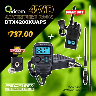 ORICOM DTX4200XUAP ULTIMATE ADVENTURE Pack - UHF CB Radio + 120cm &amp; 64cm Twin Antenna Kit
