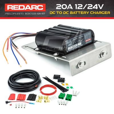 REDARC 20A BCDC 12V / 24V DC to DC Dual Battery In-Vehicle Charger with Universal Bracket Wiring Kit