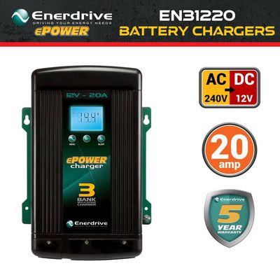 SUMMER SPECIAL - 20A ePOWER EN31220 240V AC to 12V DC ENERDRIVE In-Vehicle Dual Battery Charger