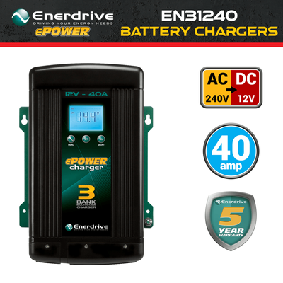 SUMMER SPECIAL - 40A ePOWER EN31240 240V AC to 12V DC ENERDRIVE In-Vehicle Dual Battery Charger