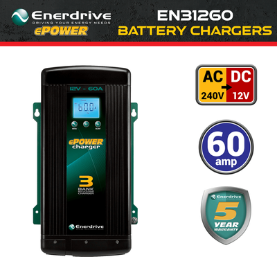 SUMMER SPECIAL - 60A ePOWER EN31260 240V AC to 12V DC ENERDRIVE In-Vehicle Dual Battery Charger