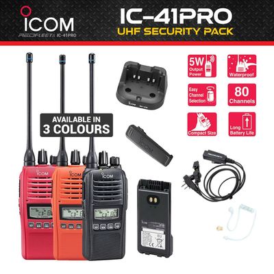 SECURITY Pack - ICOM IC-41PRO UHF CB Two Way Handheld Portable Radio - 3 COLOUR Choice