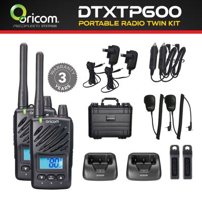ORICOM DTXTP600 BLACK IP67 5 Watt UHF CB Handheld Two Way Portable Radio Twin Trade Pack Kit