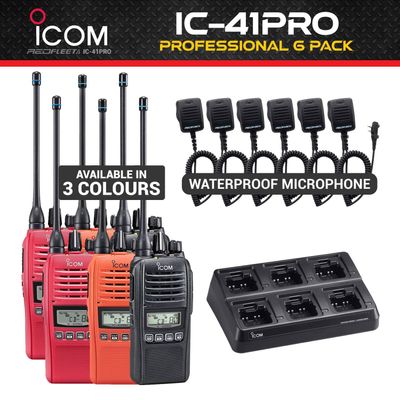 PROFESSIONAL 6 pack ICOM IC-41PRO UHF CB Portable Handheld Two Way Radio + BC214 6 Way Multi Charger