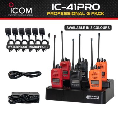 PROFESSIONAL 6 pack ICOM IC-41PRO UHF CB Portable Handheld Two Way Radio + BC214 6 Way Multi Charger