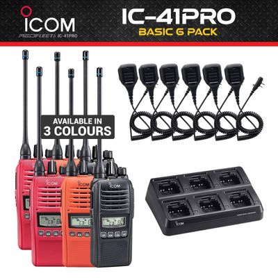 BASIC 6 pack ICOM IC-41PRO UHF CB Portable Handheld Two Way Radio + BC214 6 Way Multi Charger
