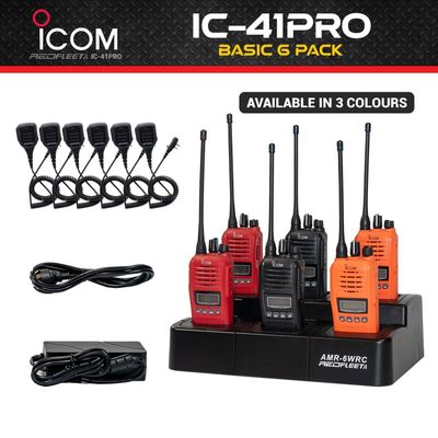 BASIC 6 pack ICOM IC-41PRO UHF CB Portable Handheld Two Way Radio + BC214 6 Way Multi Charger