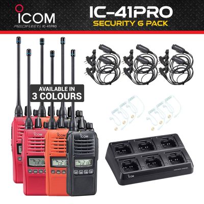 SECURITY 6 pack ICOM IC-41PRO UHF CB Portable Handheld Two Way Radio + BC214 6 Way Multi Charger
