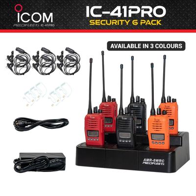 SECURITY 6 pack ICOM IC-41PRO UHF CB Portable Handheld Two Way Radio + BC214 6 Way Multi Charger