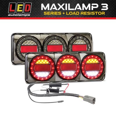 Genuine MAXILAMP 3 Series Tail Lights with Load Resistors &amp; DT Plug SOMAXI2LR/450B