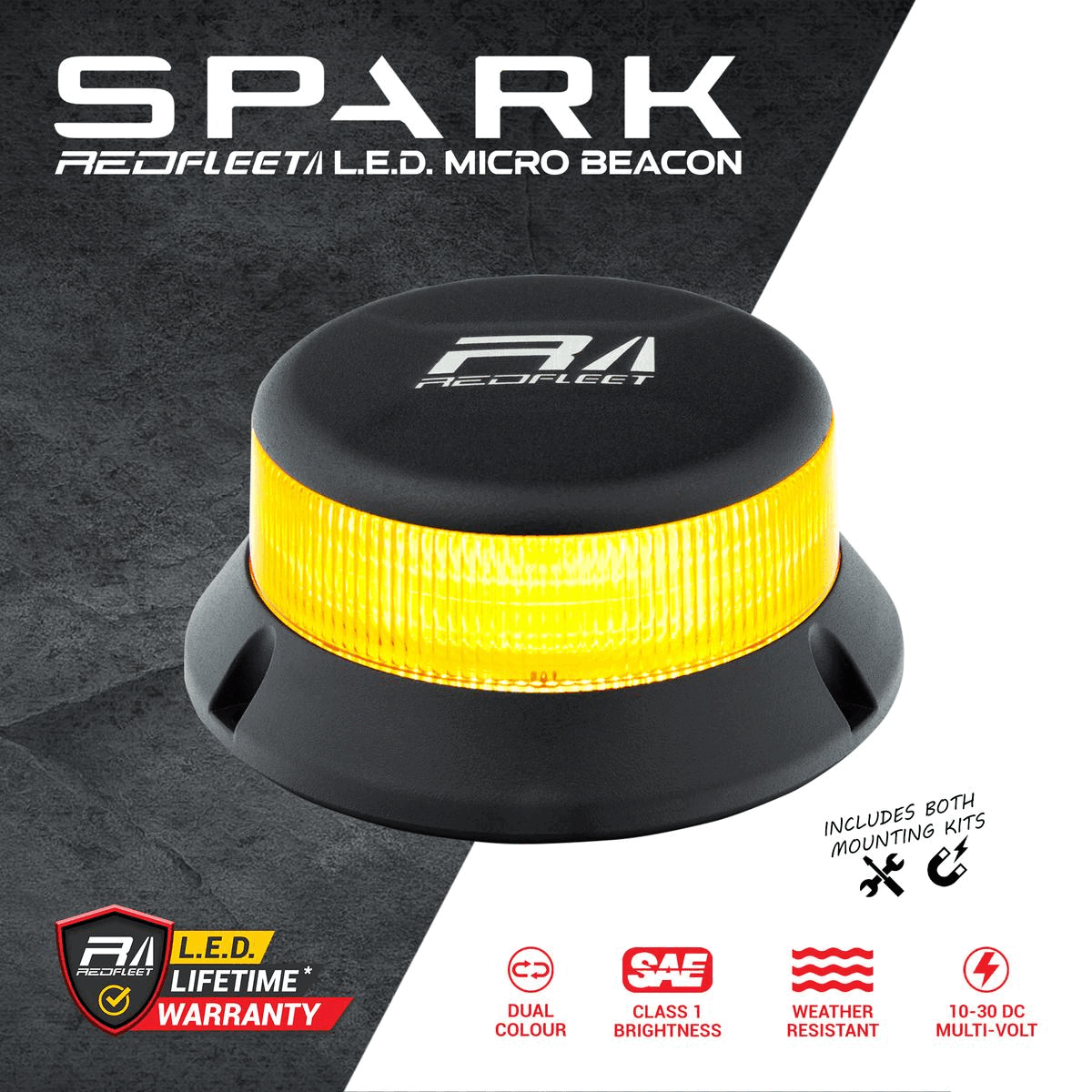 SPARK Series 32 L.E.D. AMBER + GREEN  &quot;Dual-Colour&quot; Micro Beacon Flashing &amp; Rotating​ Light