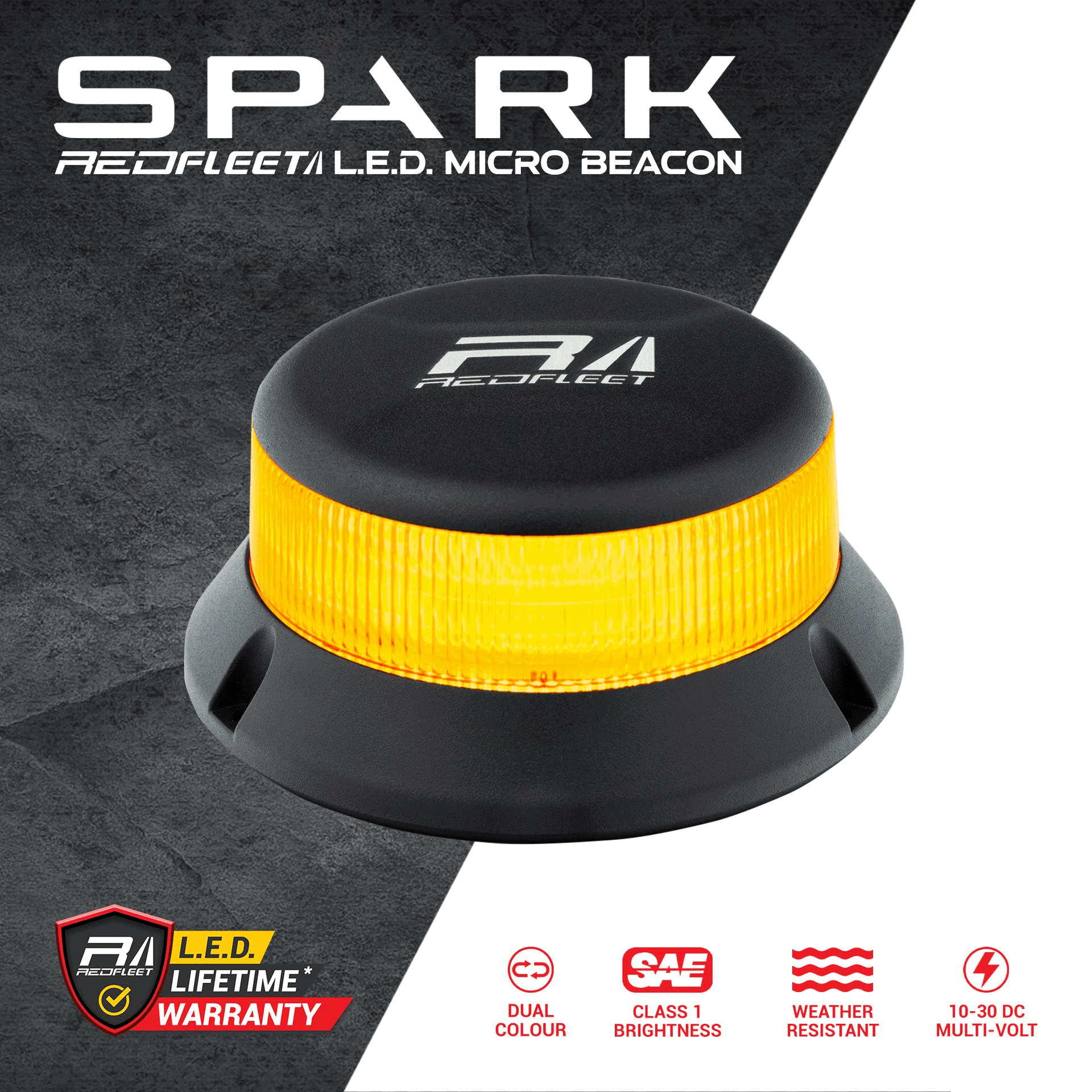 SPARK Series 32 L.E.D. AMBER + RED &quot;Dual-Colour&quot; Micro Beacon Flashing &amp; Rotating​ Light