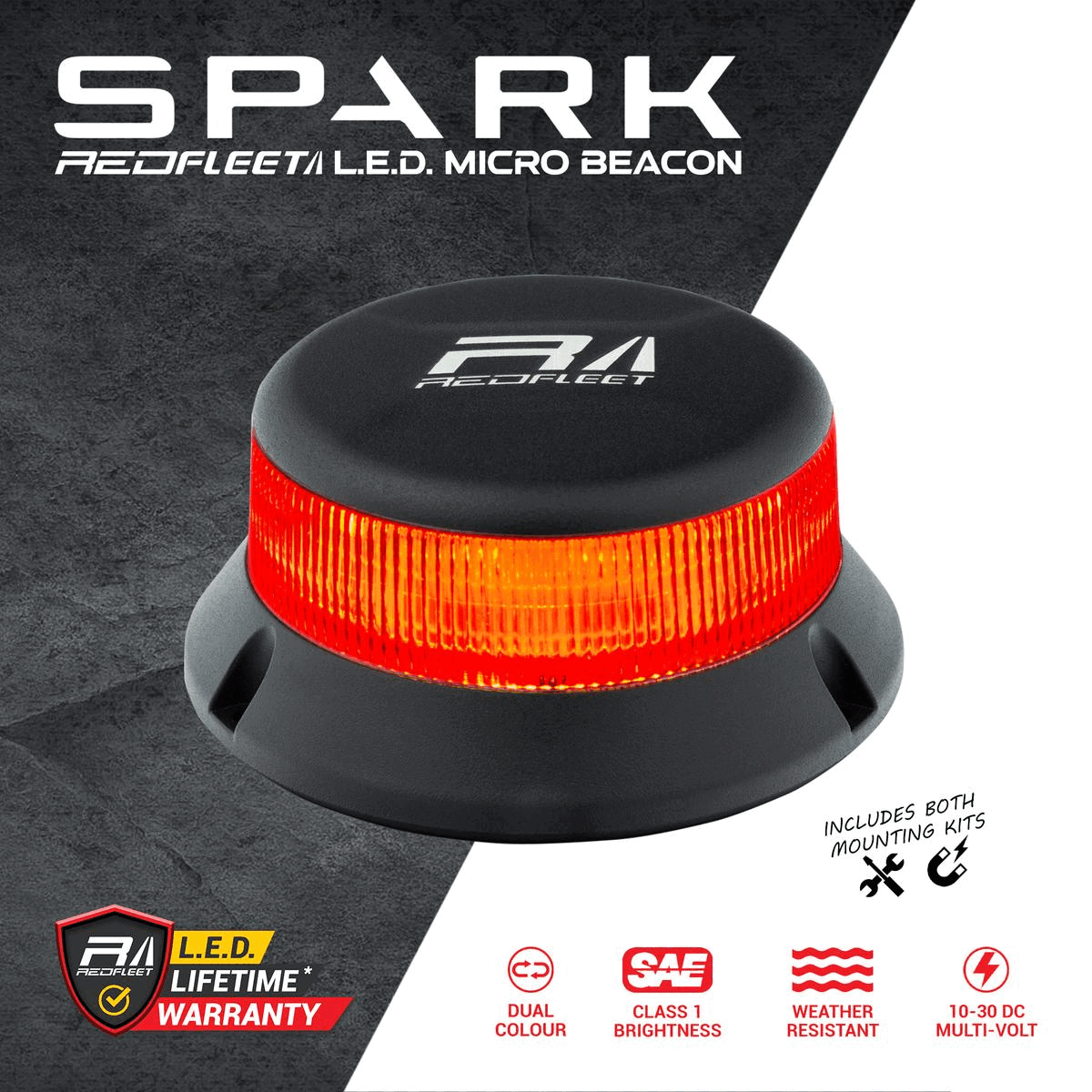 SPARK Series 32 L.E.D. RED + WHITE &quot;Dual-Colour&quot; Micro Beacon Flashing &amp; Rotating​ Light