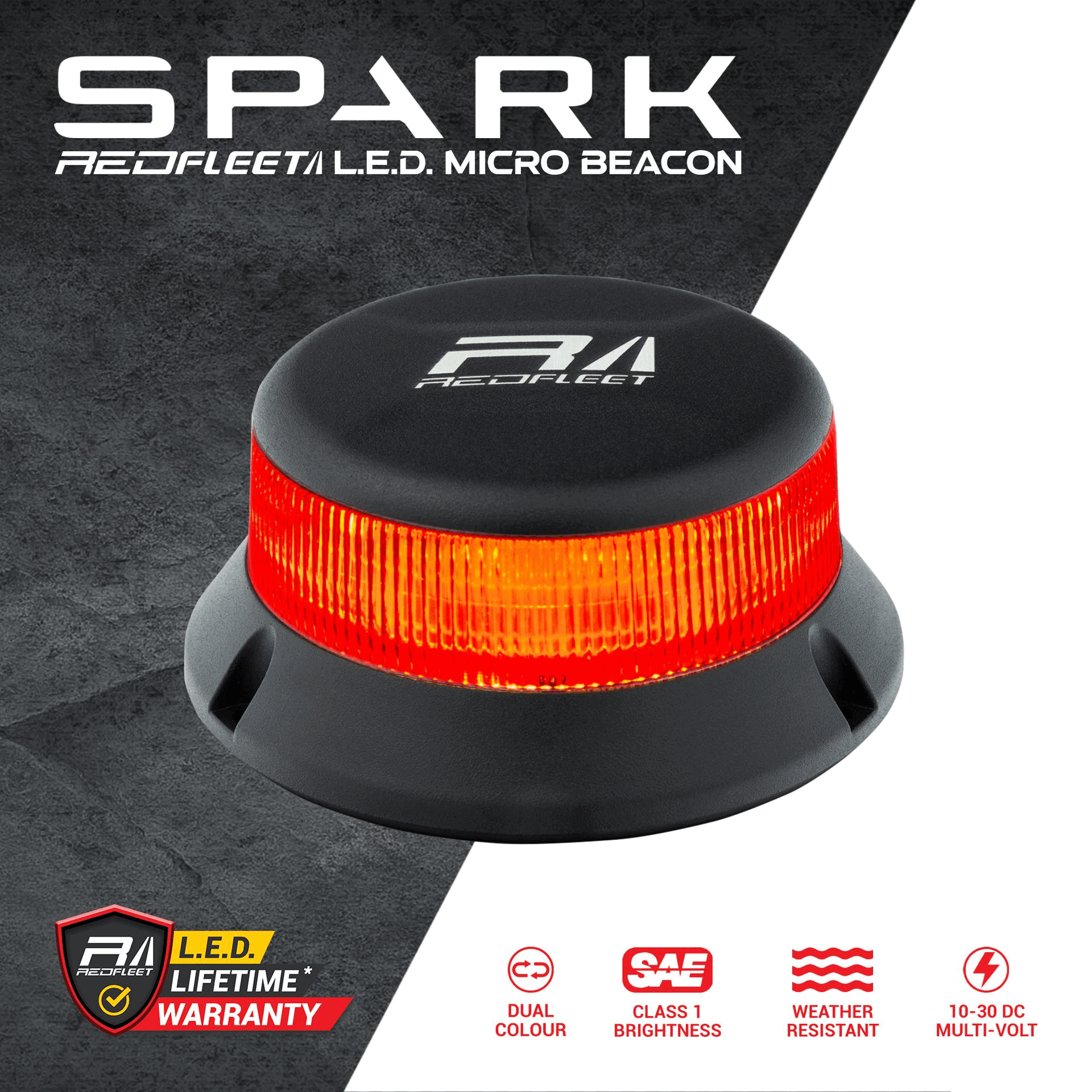 SPARK Series 32 L.E.D. RED + WHITE &quot;Dual-Colour&quot; Micro Beacon Flashing &amp; Rotating​ Light