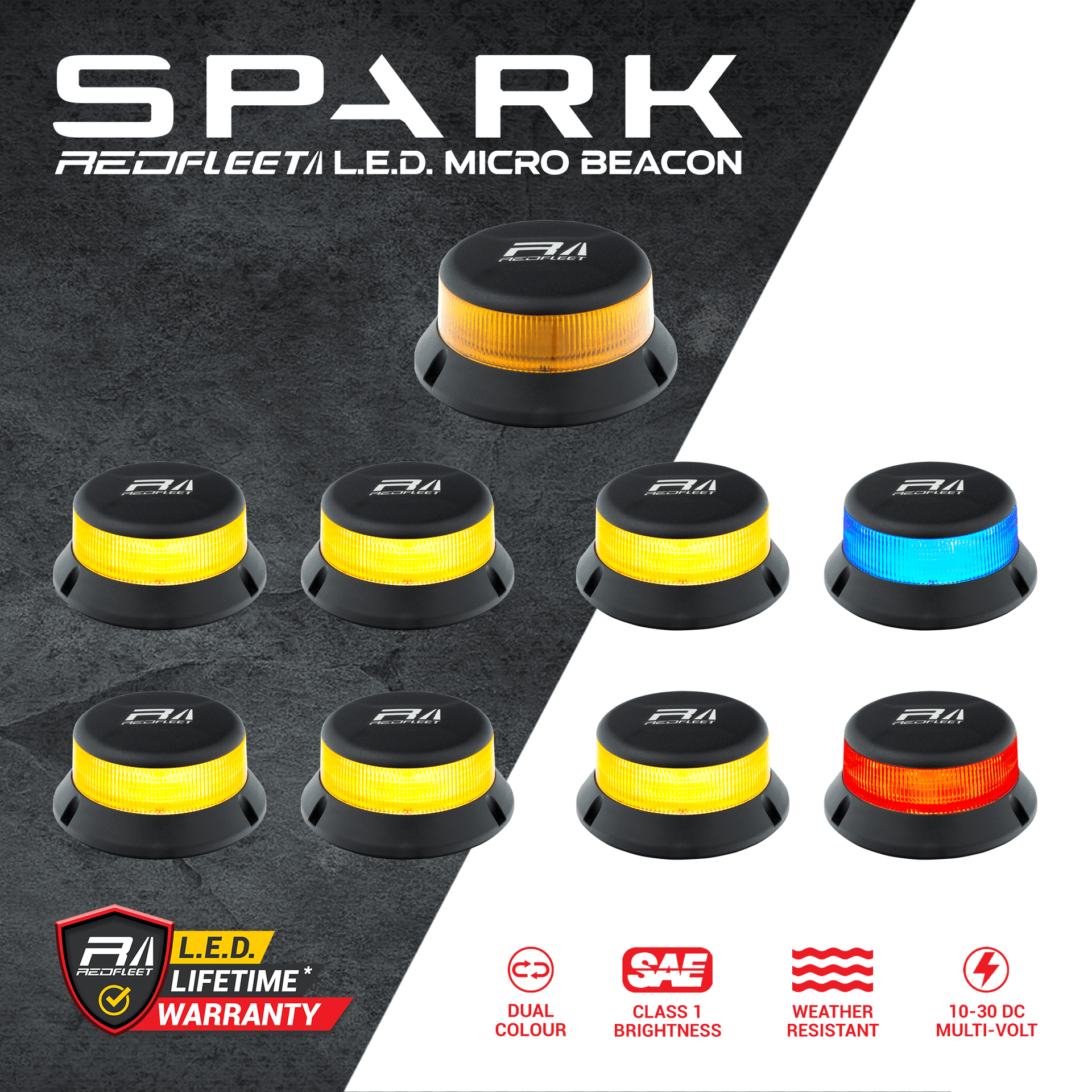 SPARK Series 32 L.E.D. &quot;Dual-Colour&quot; Micro Beacon Flashing Rotating​ Light